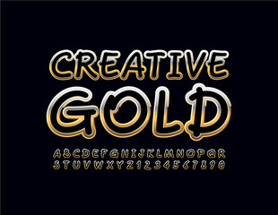 Vector creative Gold Alphabet Letters and Numbers. Chic artistic Font