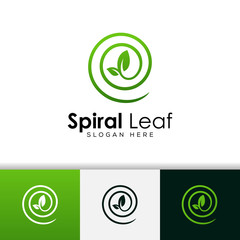 modern spiral leaf logo, green circle leaf logo template