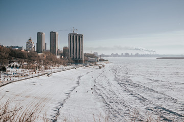 beach in winter,  Khabarovsk, Russia.