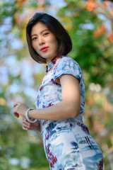 portrait of a girl smiling in the park