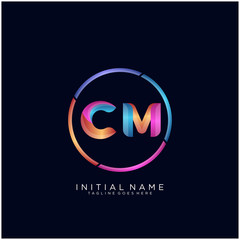 Initial letter CM curve rounded logo, gradient vibrant colorful glossy colors on black background