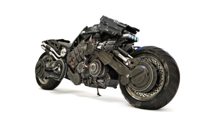 Futuristic custom armored motorcycle concept on an isolated white background. 3d rendering