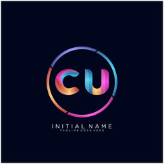 Initial letter CU curve rounded logo, gradient vibrant colorful glossy colors on black background