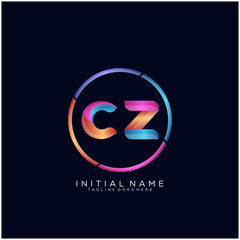 Fototapeta Initial letter CZ curve rounded logo, gradient vibrant colorful glossy colors on black background obraz