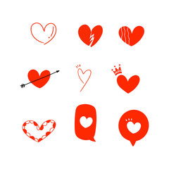 Heart doodles. Hand drawn hearts. Design elements for Valentine's day. Vector EPS 10.