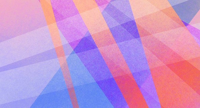 Abstract colorful modern art background design with transparent stripes and angled shapes in artsy geometric pattern in blue purple pink orange red and yellow colors with texture