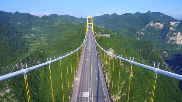 Aerial view of siduhe suspension bridge on canyon,Hubei,China.