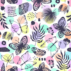 Fototapeta na wymiar Seamless pattern with exotic butterflies.
