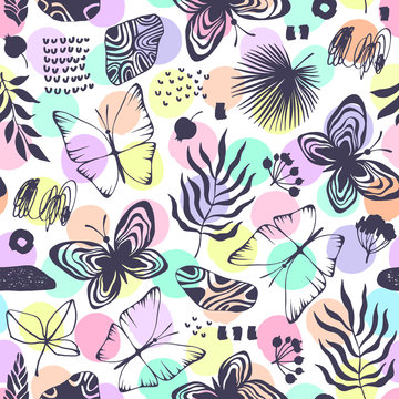 Seamless pattern with exotic butterflies.