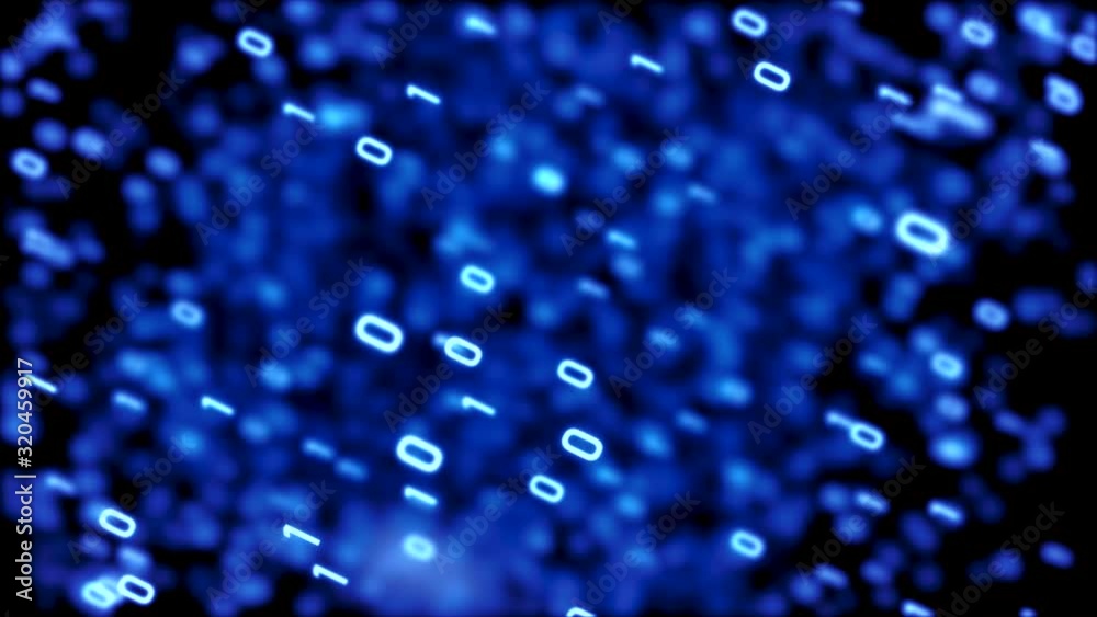 Poster 3d rendering abstract background flying pass through binary code 0 1 digit number element for cyber 