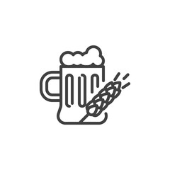 Malt beer mug line icon. linear style sign for mobile concept and web design. Ears of barley and beer mug outline vector icon. Symbol, logo illustration. Vector graphics