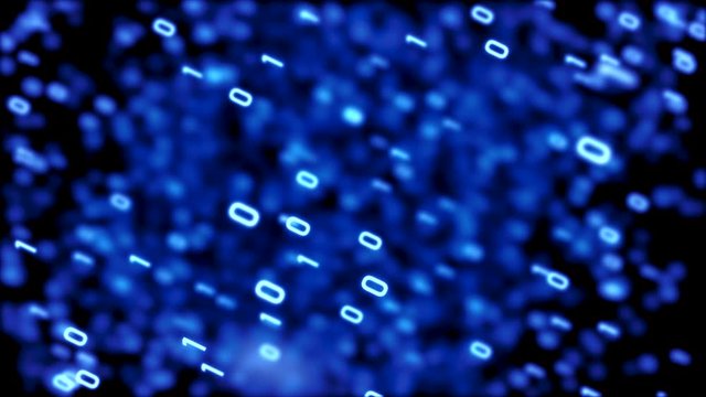 3D Rendering Abstract background flying pass through binary code 0 1 digit number element for cyber futuristic and technology concept with dark and grain processed 