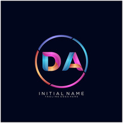 Obraz premium Initial letter DA curve rounded logo, gradient vibrant colorful glossy colors on black background