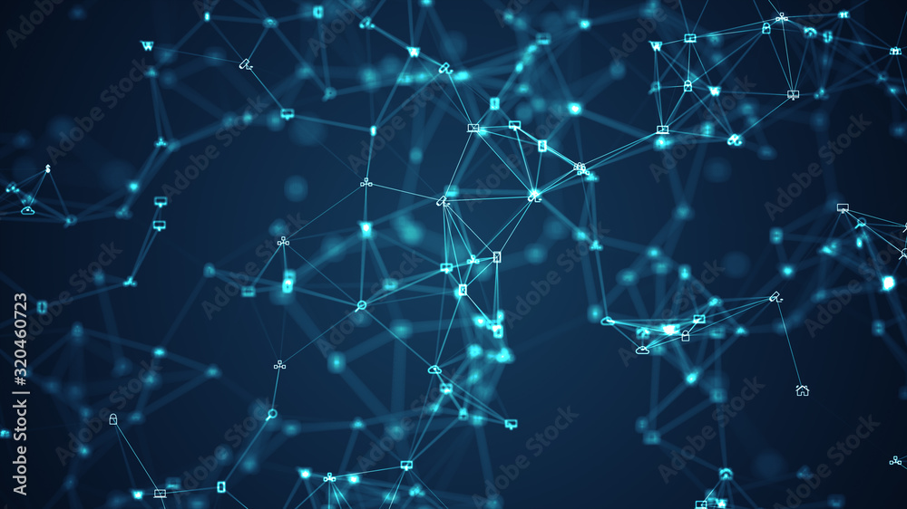 Poster connecting people on the internet, nodes transforming. social network connections. information techn