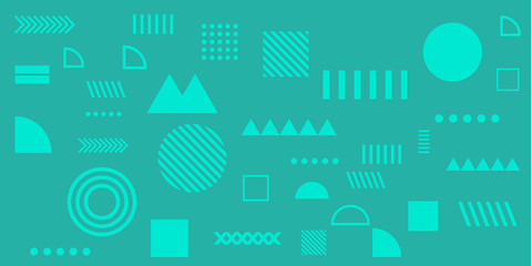 Green background memphis geometric shapes vector illustration