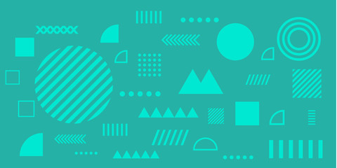 Obraz premium Green background memphis geometric shapes vector illustration