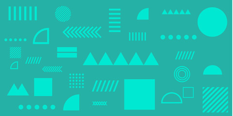 Green background memphis geometric shapes vector illustration