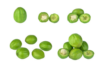 Chebulic Myrobalans, Myrolan Wood (Terminalia chebula Retz.) Fruit, medicinal properties. isolated on white background.