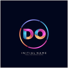 Initial letter DO curve rounded logo, gradient vibrant colorful glossy colors on black background