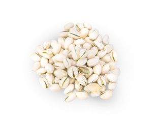 Pistachios isolated on white background, top view.