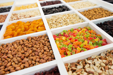 Nuts and other various grains are poured into the cells.