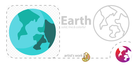 earth vector flat illustration, solid, line icon