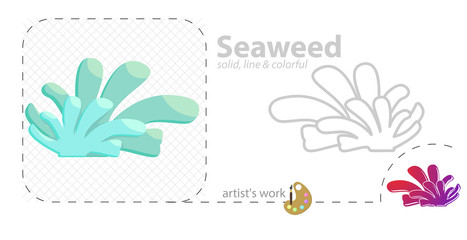 Seaweed vector flat illustration, solid, line icon