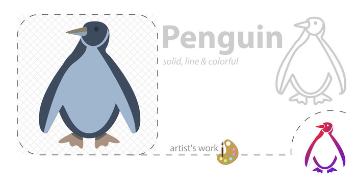 Emperor Penguin vector flat illustration, solid, line icon