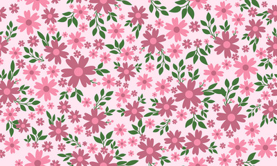 Elegant pink floral for valentine, with leaf and flower pattern background design.