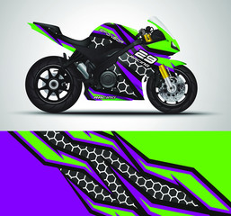 Racing motorcycle wrap decal and vinyl sticker design. Concept graphic abstract background for wrapping vehicles, motorsports, Sportbikes, motocross, supermoto and livery. Vector illustration.