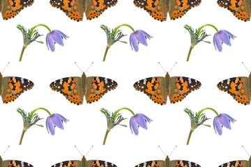 Butterfly and wildflower. Seamless pattern.