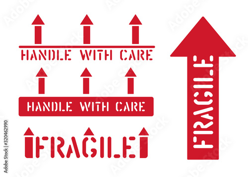 Fragile This Way Up Handle With Care Box Sign Logistics Clean Rubber Stamp Set For Cargo And Logistics Vector Illustration With Arrow And Glass Usable As Sticker Wall Mural Voinsveta