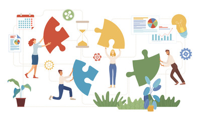 Teamwork, cooperation flat vector illustration