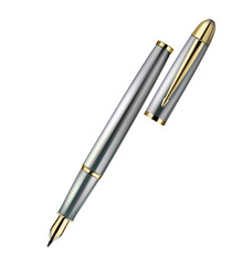 Isolated vector illustration of silver metallic fountain pen 