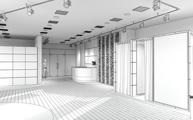 empty pavilion, interior visualization, 3D illustration