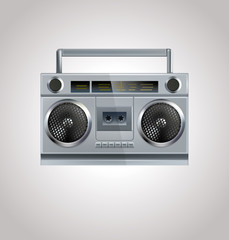 Isolated vector illustration of a boombox. Vintage cassette tape recorder. 