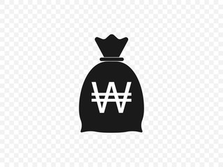 Korean won, money bag icon. Vector illustration, flat design