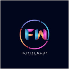 Initial letter FW curve rounded logo, gradient vibrant colorful glossy colors on black background