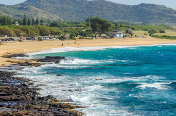 The rock at the beach of ocean in Hawaii, Honolulu, USA.