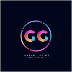 Initial letter GG curve rounded logo, gradient vibrant colorful glossy colors on black background