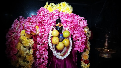 Sri Durgai Amman statue with the most beautiful decorated with flowers