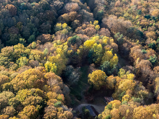Naklejka na ściany i meble vue aérienne de la forêt à l'automne à Montalet-le-Bois dans les Yvelines en France