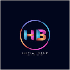 Initial letter HB curve rounded logo, gradient vibrant colorful glossy colors on black background