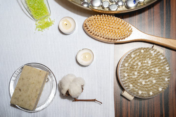 SPA accessories for female massage laying on white table