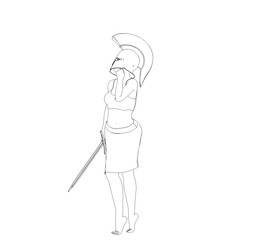 warrior woman character, 3D illustration, sketch, outline