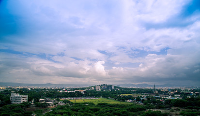 Beautiful aerial view landscape of green Pune city, Maharashtra, India