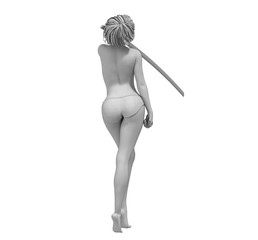 nude woman warrior character, 3D rendering, illustration
