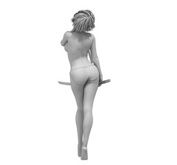 nude woman warrior character, 3D rendering, illustration