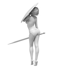 nude woman warrior character, 3D rendering, illustration
