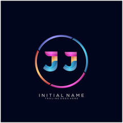 Initial letter JJ curve rounded logo, gradient vibrant colorful glossy colors on black background
